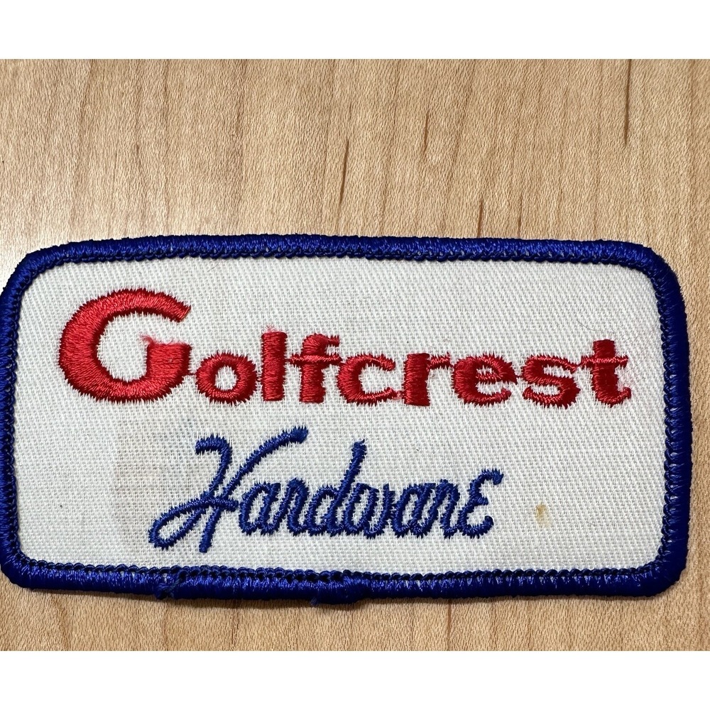 Vintage Golfcrest Hardware Embroidered Patch Blue Red White Advertising DIY